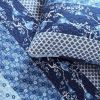 Full/Queen Navy White Light Blue Boho Floral Birds Reversible Quilt Set