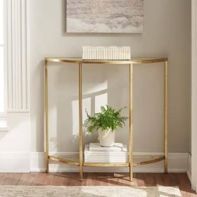 Half-Circle Entryway Console Table Gold Metal Glass Top Bottom Shelf Sofa Table