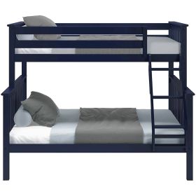 Twin over Full size Solid Wood Bunk Bed in Dark Navy Blue Finish