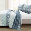 California King Lightweight 3 Piece Reversible Botanical Blue Damask Quilt Set