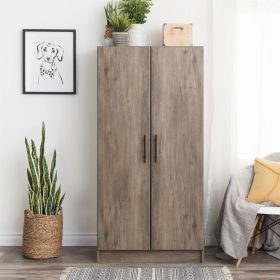 Bedroom Armoire Wardrobe Cabinet with Hanging Rail in Grey Brown Wood Finish