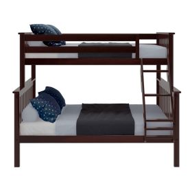 Twin over Full size Solid Wood Bunk Bed in Espresso Brown Finish