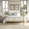 Full size French Country Four Poster Metal Canopy Bed in Gold Finish