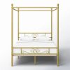 Full size French Country Four Poster Metal Canopy Bed in Gold Finish