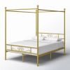 Full size French Country Four Poster Metal Canopy Bed in Gold Finish