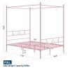 Full size French Country Style Four Poster Metal Canopy Bed in Pink Finish