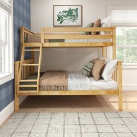 Twin over Full size Solid Wooden Bunk Bed in Natural Pine Wood Finish