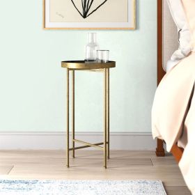 Gold Finish Metal Round Nightstand End Table with Removable Black Tray Top