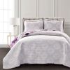 King size Purple Grey Flowers Lightweight Polyester Microfiber Quilt Set