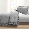 California King Grey White Stripe Ruffle Reversible 3 Piece Comforter Set