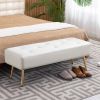 Modern Bed Bench Ottoman with White Ivory PU Leather Seat and Gold Metal Legs