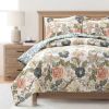 Cal King Floral Country Cottage Blue Green Coral Beige Comforter Set