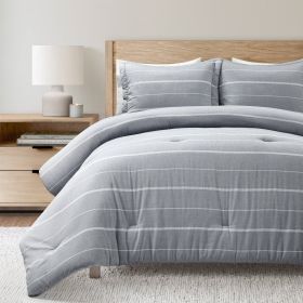 California King Blue Grey Off-White Stripe 3-Piece Comforter Set