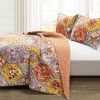 King size Boho Floral Lightweight Cotton Orange Mauve Yellow 3-Piece Quilt Set