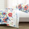 King size Lightweight Floral Navy Blue Coral White 3-Piece Polyester Quilt Set