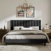 King size Black Velvet Upholstered Platform Bed Frame with Headboard