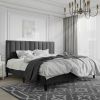 King size Black Velvet Upholstered Platform Bed Frame with Headboard