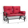 Steel Outdoor Garden Patio Rocking Glider Chair Loveseat with Red Cushions