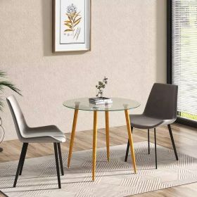 Modern 35.5-inch Round Glass Top Dining Table with Wood-Look Metal Legs