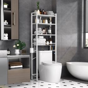 White Over the Toilet Storage Freestanding Industrial Metal Wood Shelving Unit