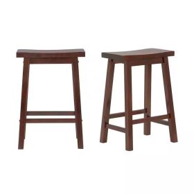 Set of 2 Farmhouse Counter Height Saddle Bar Stools in Brown Walnut Wood Finish