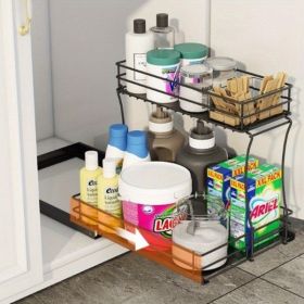 Two-layer sink organizer, pull out cabinet organizer Two-layer slide out of the sink cabinet organizer, kitchen bathroom cabinet sink organizer below