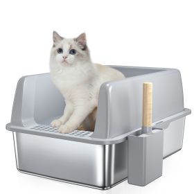 Stainless Steel Cat Litter Box, XXL Extra Large Jumbo Metal Litter Box, with Large Cat Litter Shovel, Anti Leakage Sand Pedal