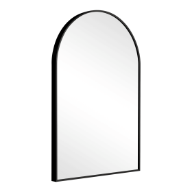 50"*32"Aluminum Alloy Rounded Corners Rectangular Lacquered Black Hanging Mirror Decorative Bathroom Mirror with Elegant Scalloped Design(Deep Mirror)