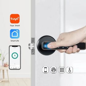 Tuya Fingerprint Door Lock with Lock Smart Fingerprint Door Handle with App Control and Key Biometric Door Lock, Fingerprint Door Lock for Bedroom