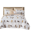 King size Yellow Brown Grey Floral Birds On Wire Lightweight 7 Piece Quilt Set