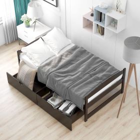 Simple Twin Size Platform Bed with two Drawers (Color: Espresso)