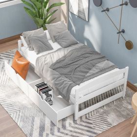 Simple Twin Size Platform Bed with two Drawers (Color: White)