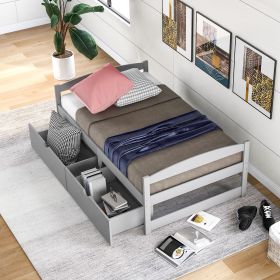 Simple Twin Size Platform Bed with two Drawers (Color: Gray)