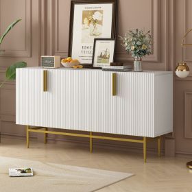 Modern Elegant 4-door Sideboard Gold Metal Handle Buffet Cabinet for Dining Room,Living Room,Bedroom,Hallway (Color: White, Material: Particle Board)